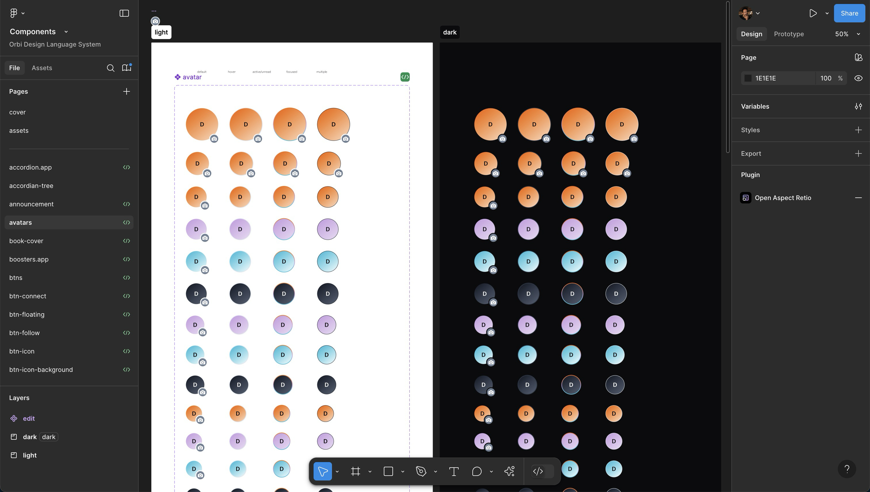 Screenshots of the Orbi component library