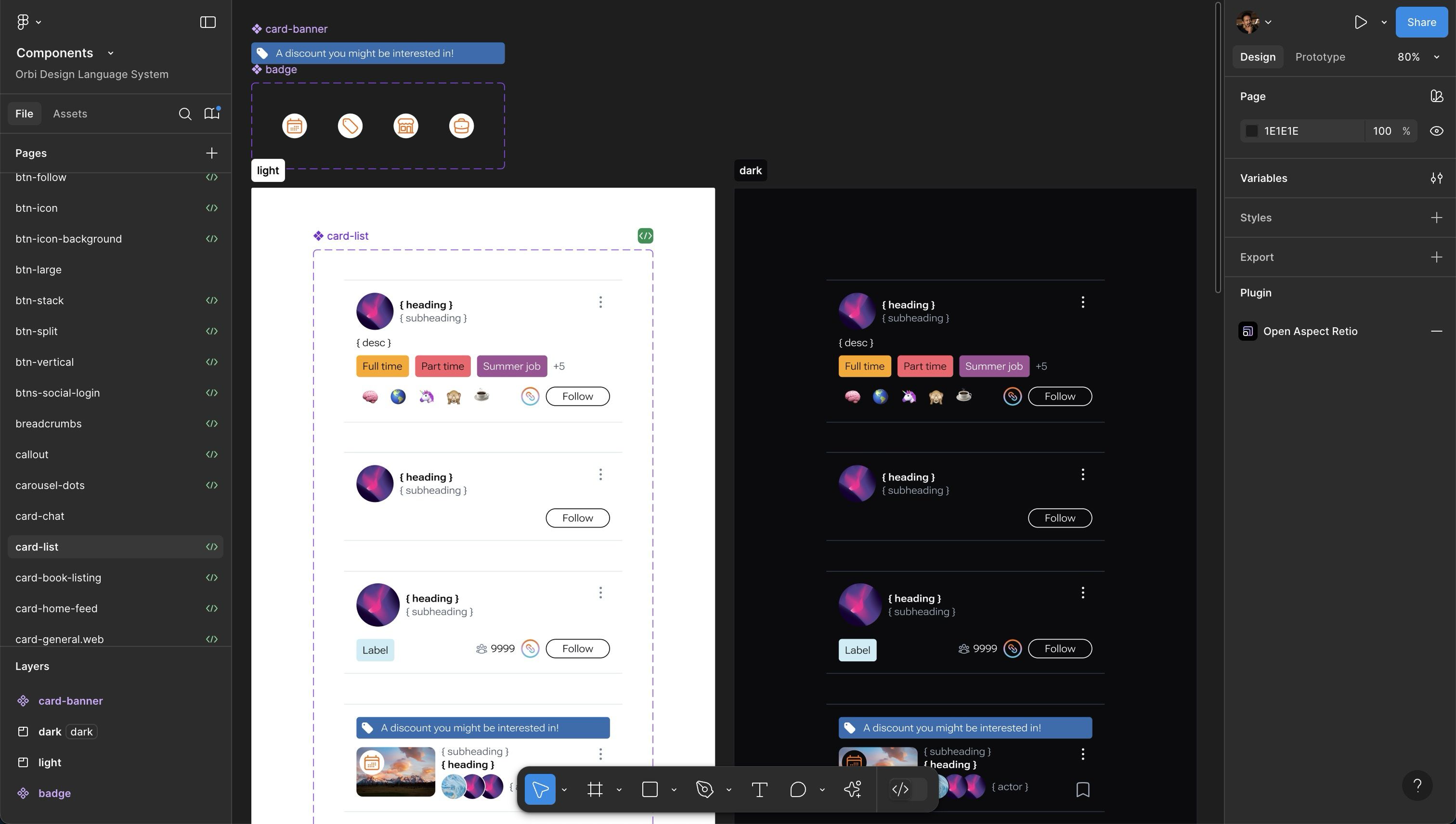 Screenshots of the Orbi component library