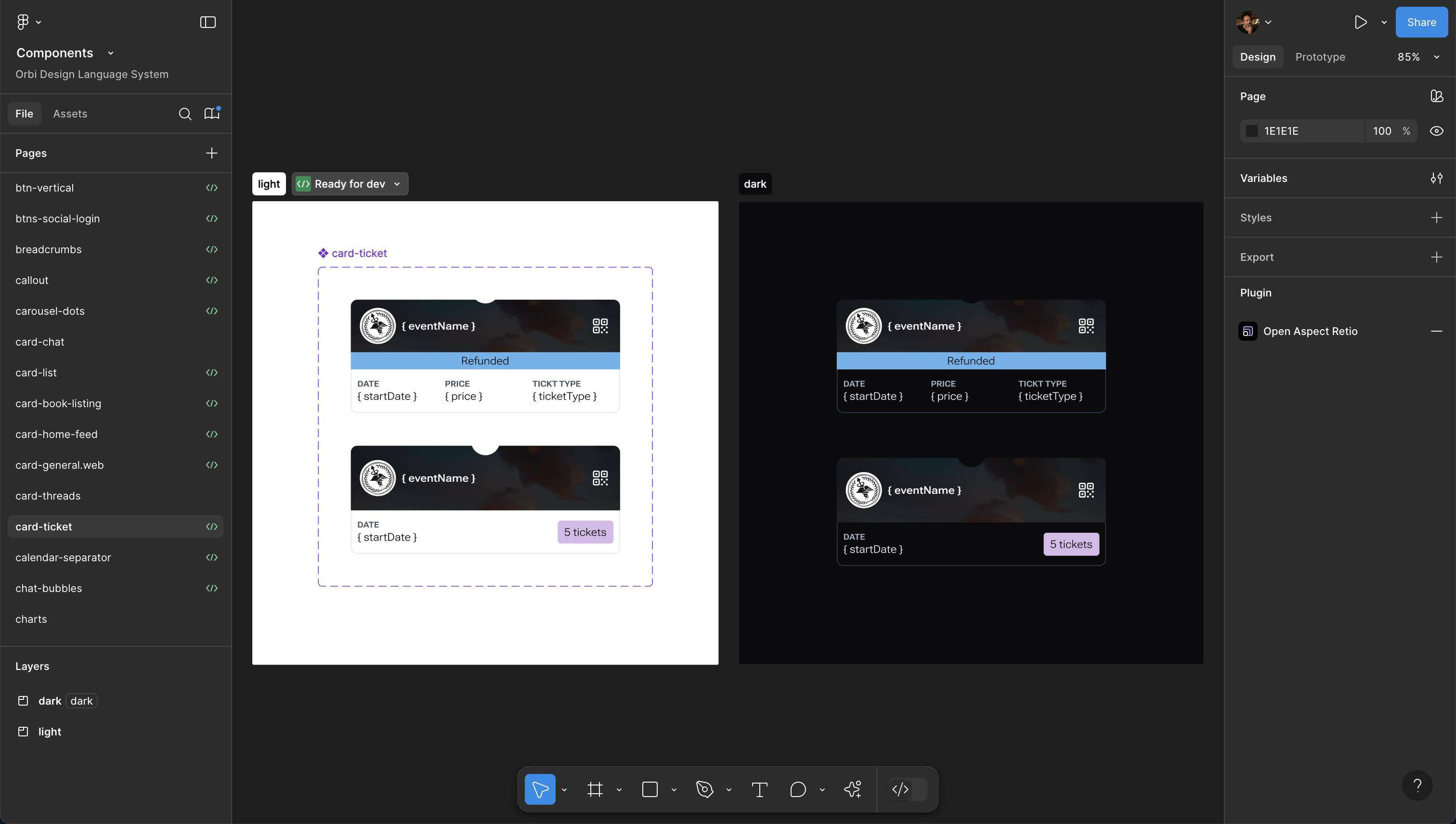 Screenshots of the Orbi component library