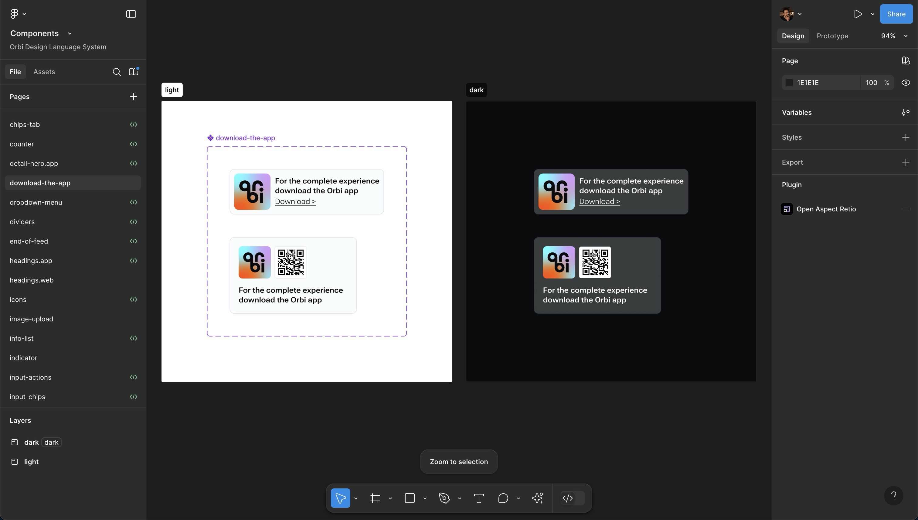 Screenshots of the Orbi component library