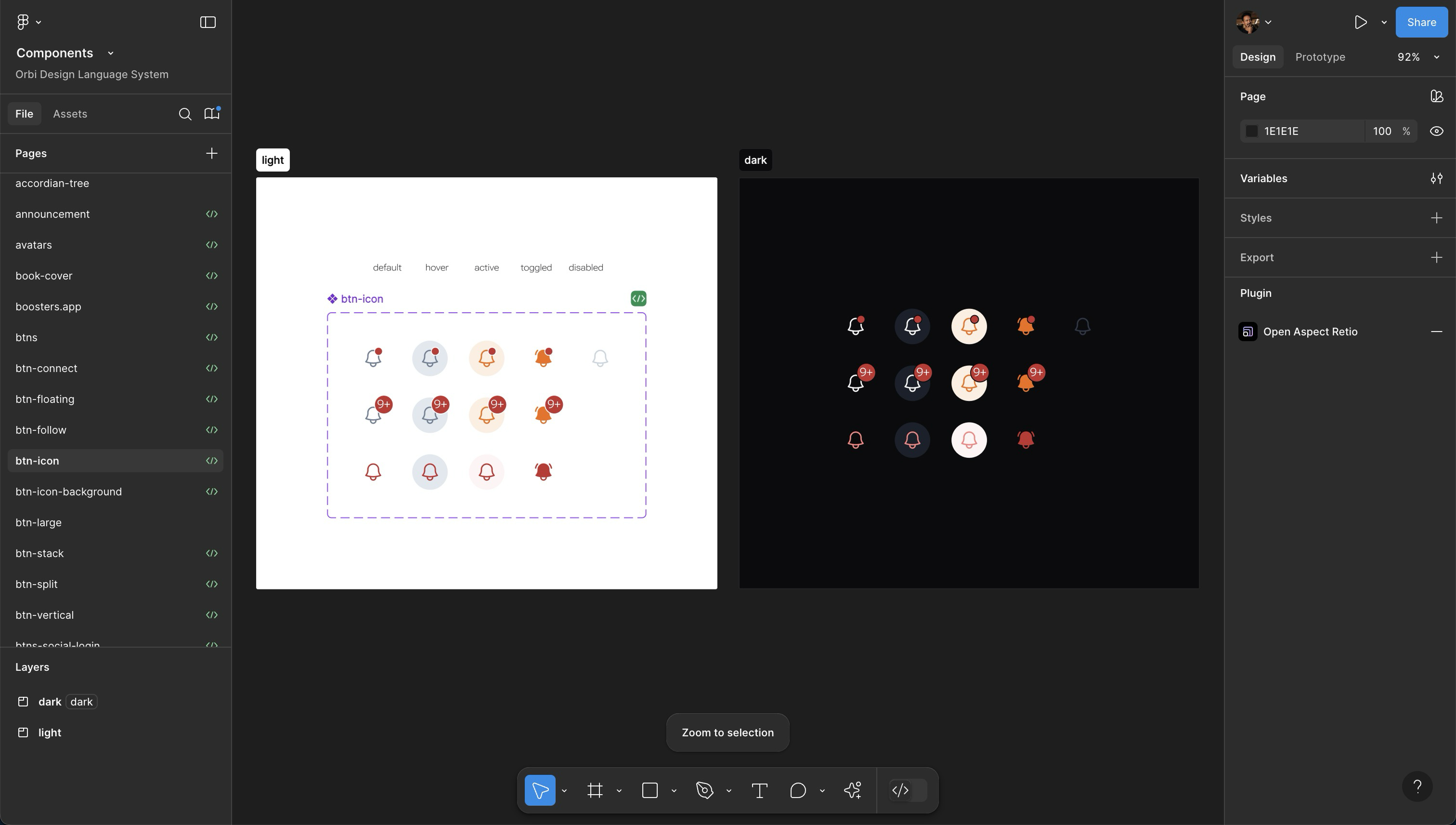 Screenshots of the Orbi component library