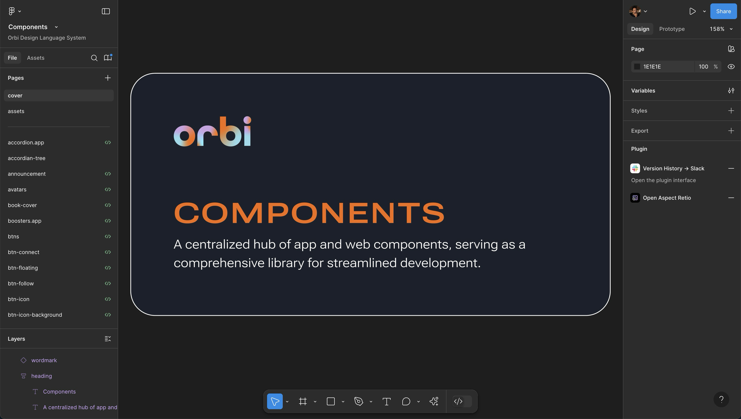 Screenshots of the Orbi component library